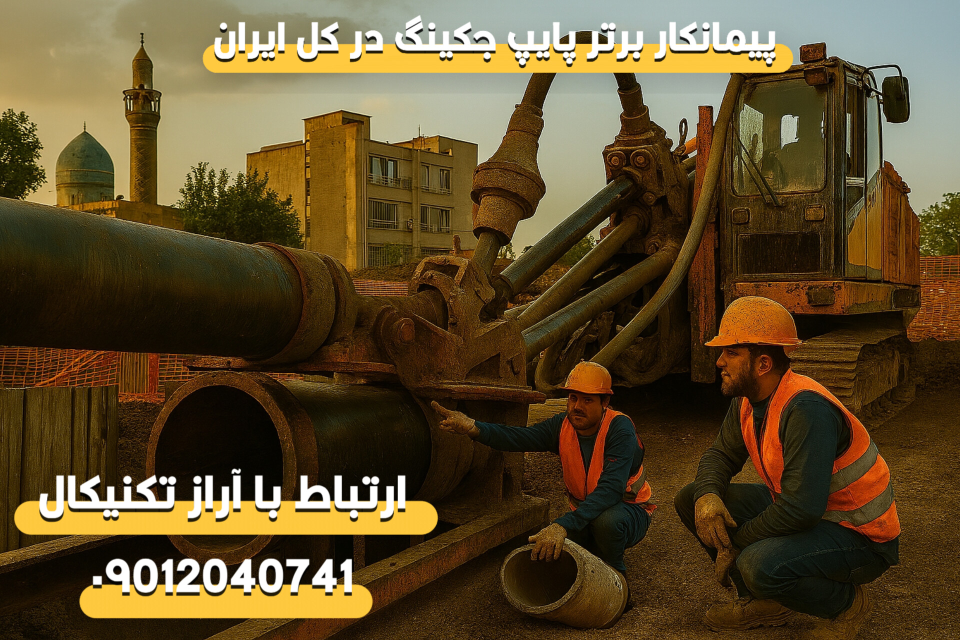 جهت حفاری به روش پایپ جکینگ با ما در ارتباط باشید 09012040741 پایپ جکینگ یک تکنیک پیشرفته جهت نصب لوله های زیرزمینی ، کانالها و لوله های مخصوص برق و مخابرات می باشد. آراز تکنیکال پیمانکار برتر حفاری به روش پایپ جکینگ