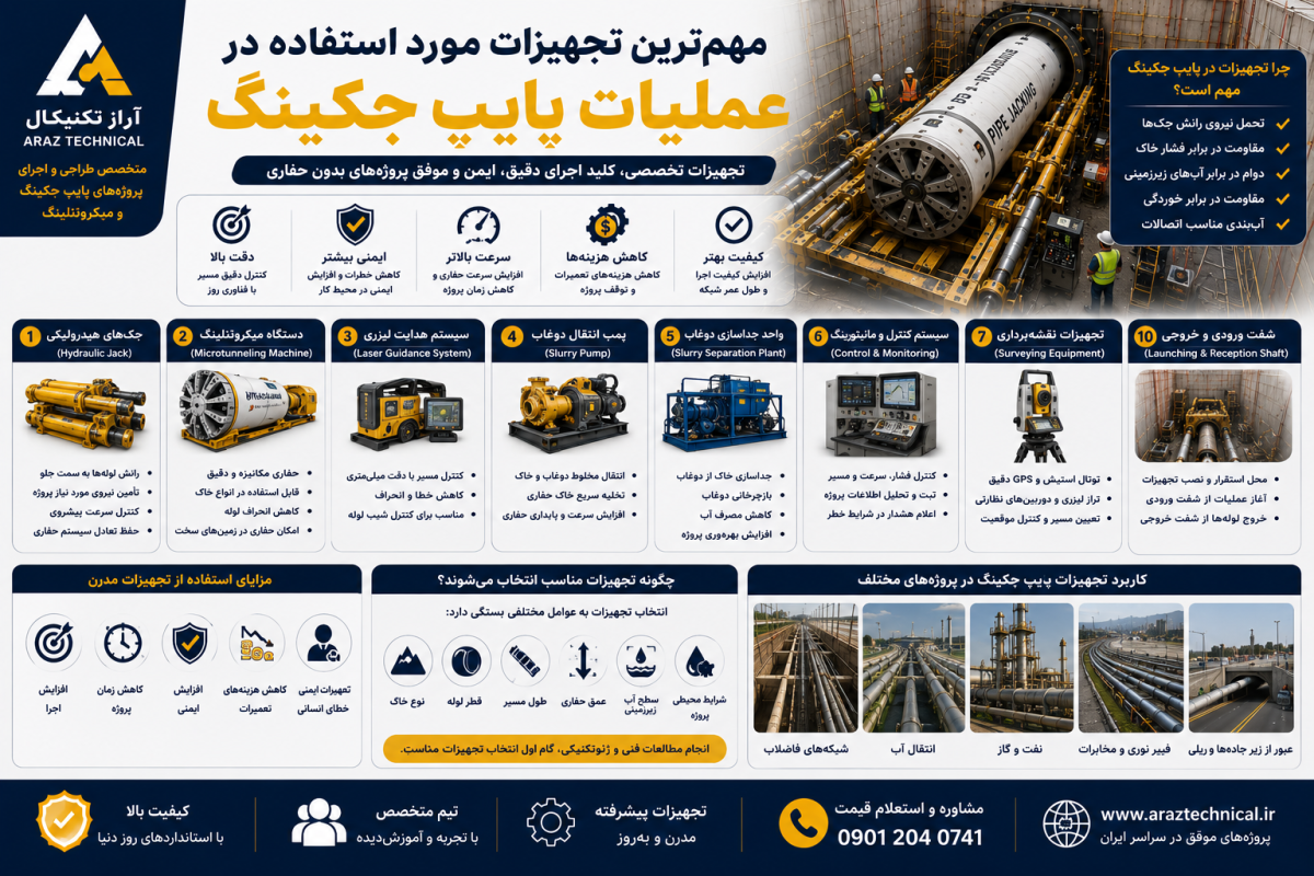 مهم‌ترین تجهیزات مورد استفاده در عملیات پایپ جکینگ