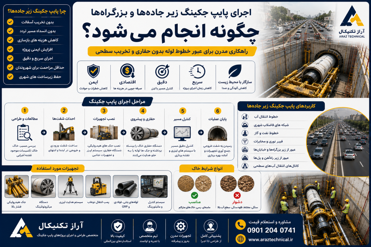 اجرای پایپ جکینگ زیر جاده‌ها و بزرگراه‌ها چگونه انجام می‌شود؟