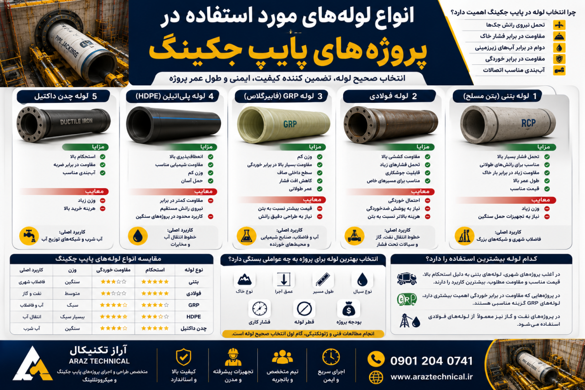 انواع لوله‌های مورد استفاده در پروژه‌های پایپ جکینگ