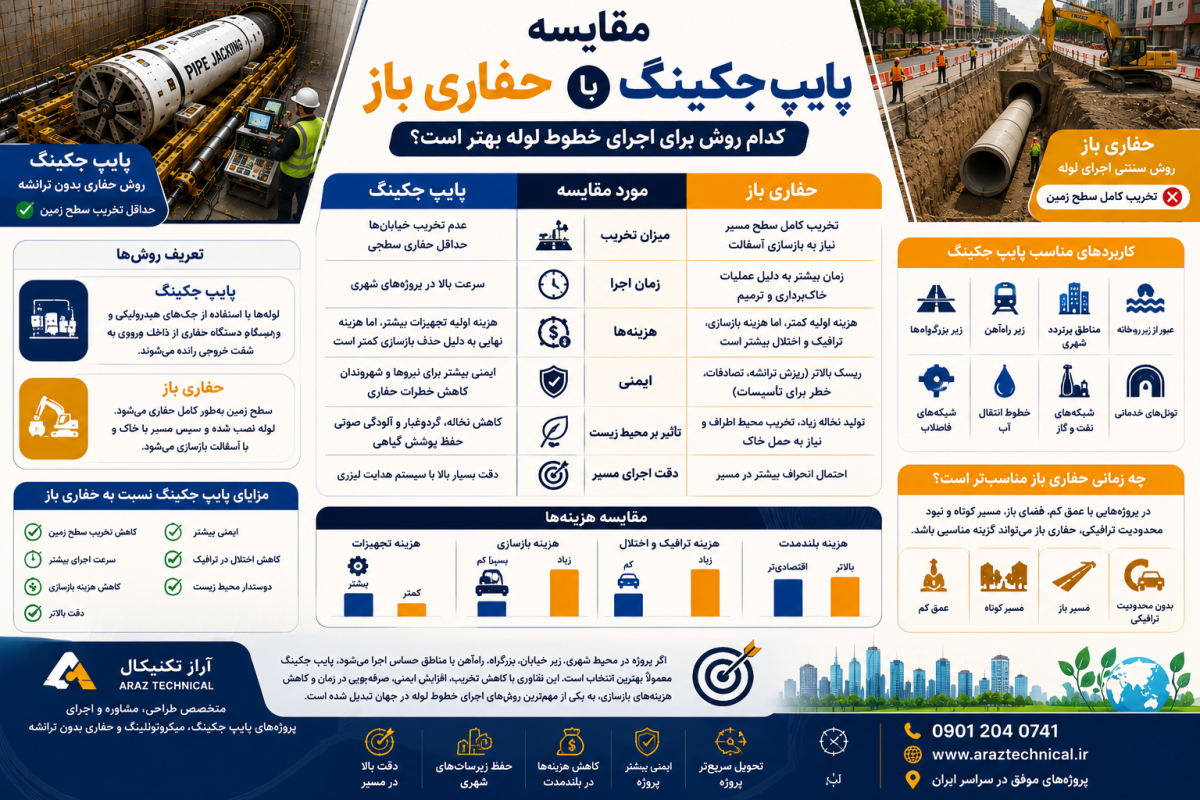 مقایسه پایپ جکینگ با حفاری باز