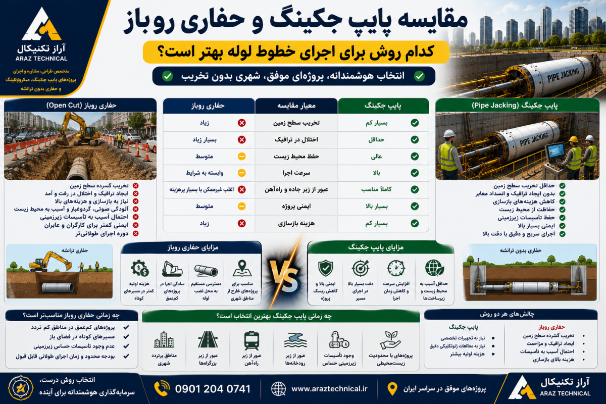 مقایسه پایپ جکینگ و حفاری روباز