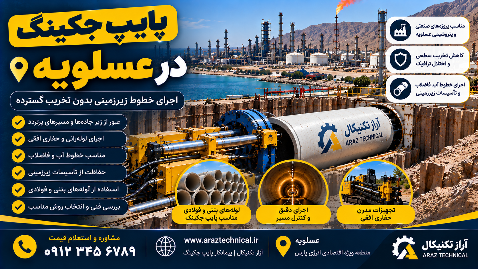 پیمانکار پایپ جکینگ در عسلویه؛ اجرای لوله‌رانی و حفاری افقی در عسلویه